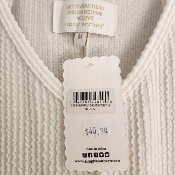 Simply Southern Knit Jumpsuit Size M Ivory - Picture 3 of 4